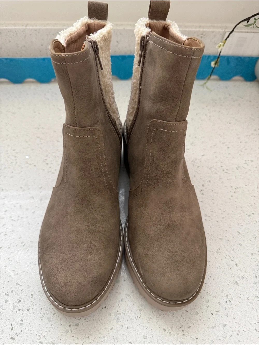 DV by Dolce Vita Taupe Sherpa-Lined Ankle Boots